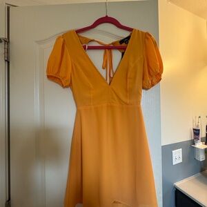 Lulu's Sunny Orange Puff Sleeve Mini Dress